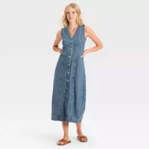 Universal Thread Blue Button-Front Midi Dress